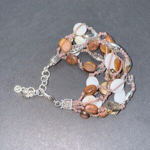 Brighton Riviera 6 Strand Bracelet Brown Cord Wood
Crystals Silver